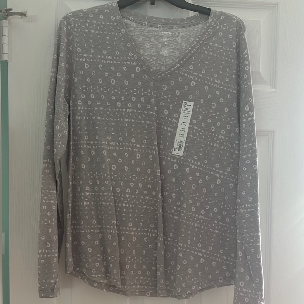 Sonoma Gray Long Sleeve Relaxed Blouse